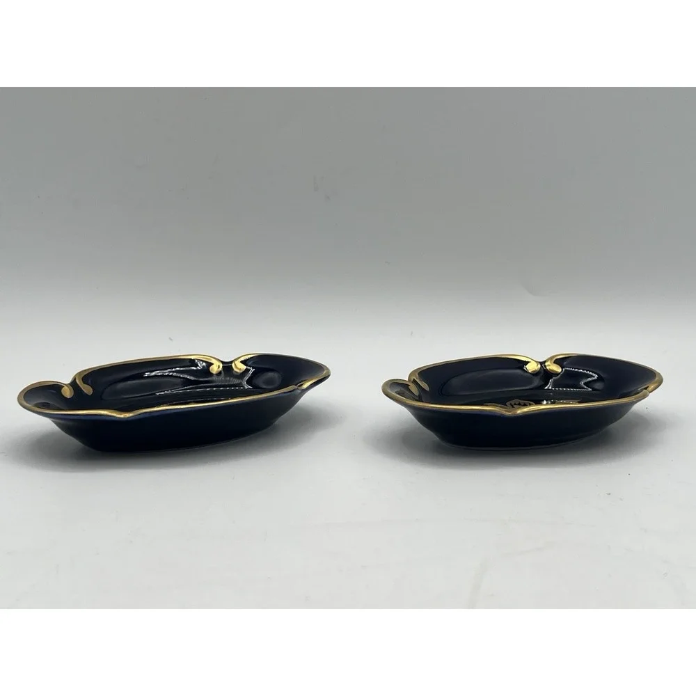 2 vintage jlmenau graf‎ von henneberg Cobalt Blue Gold Porcelain Dish's